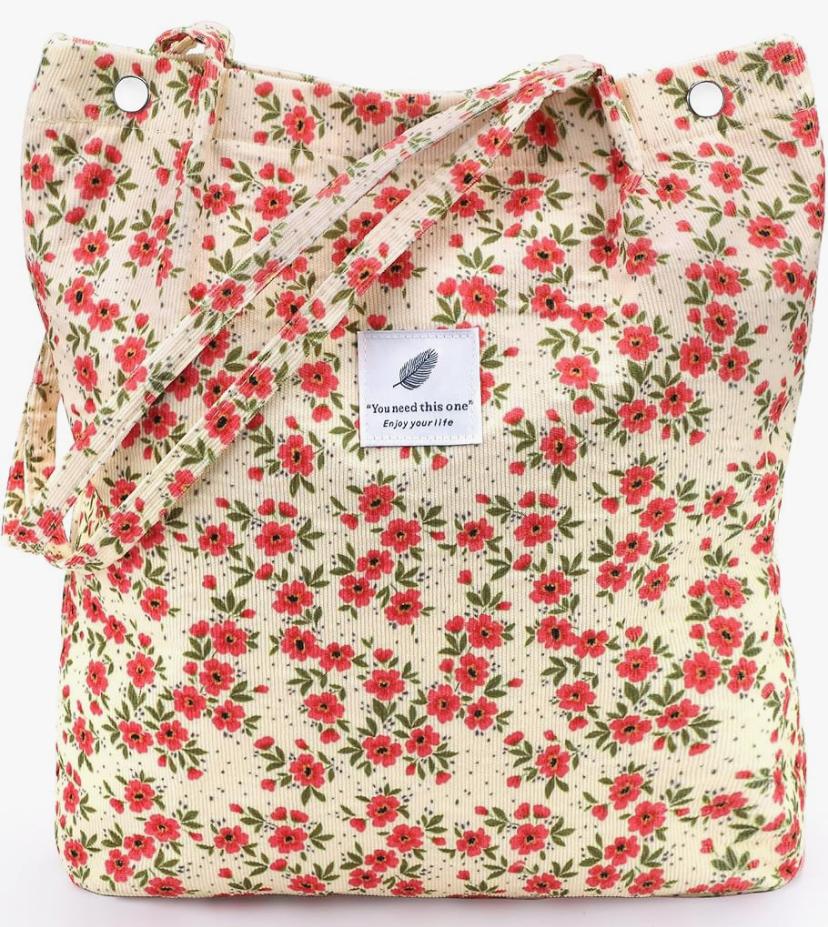 Corduroy Shoulder Tote Bag with Inner Pockets image