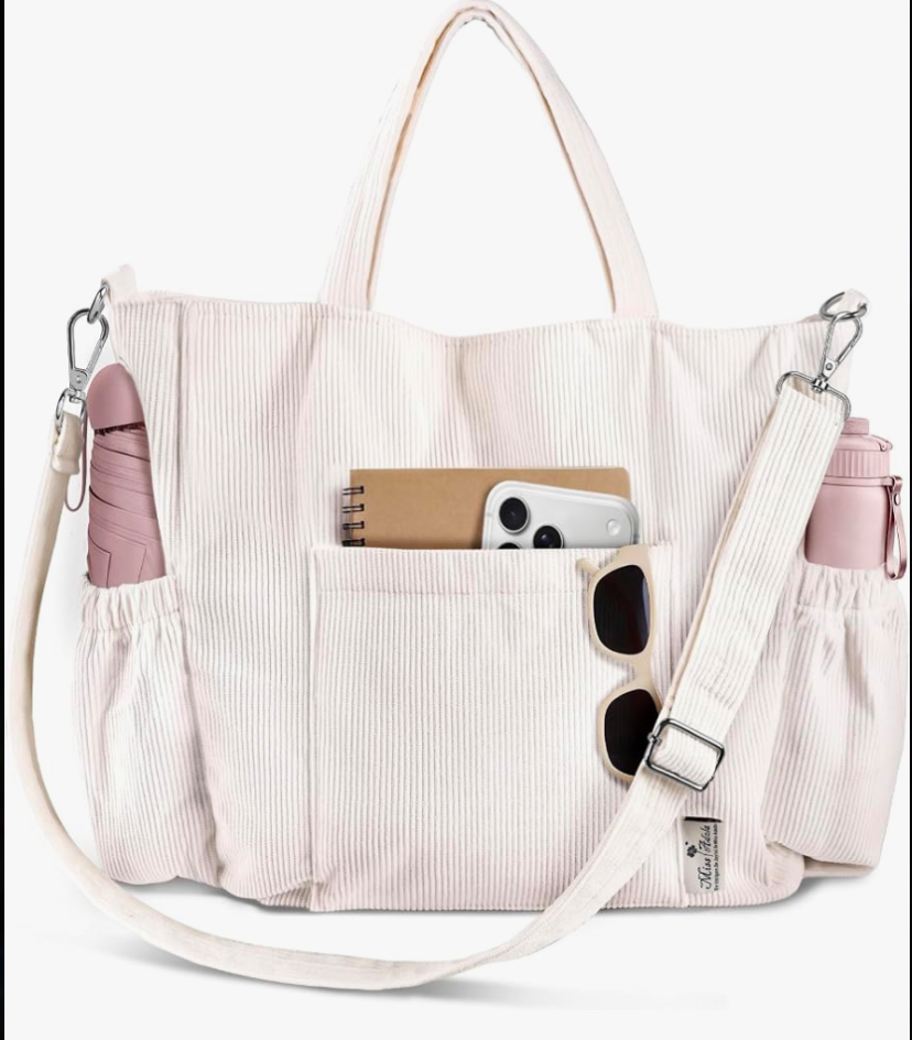 Crossbody Corduroy Tote Bag- Multi Pockets - 15 Colors Patterns image