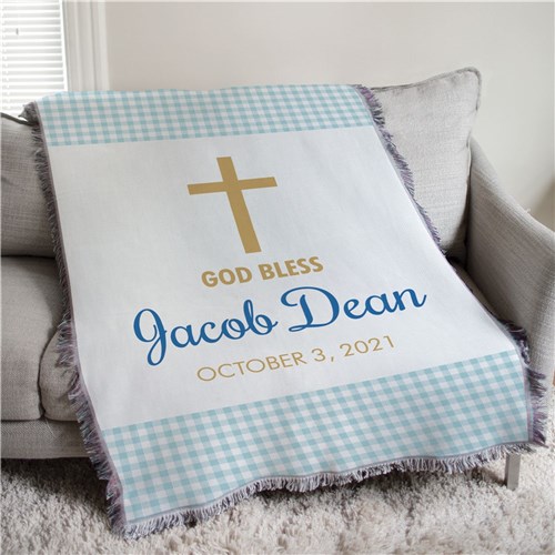 Personalized Baptism Gingham Afghan Throw image