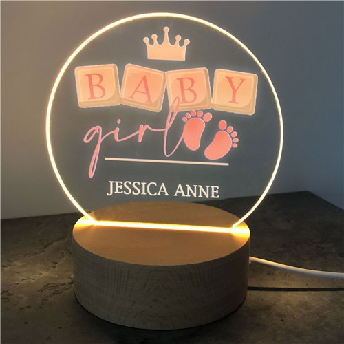 Personalized Baby Crown Round Light Up Sign image