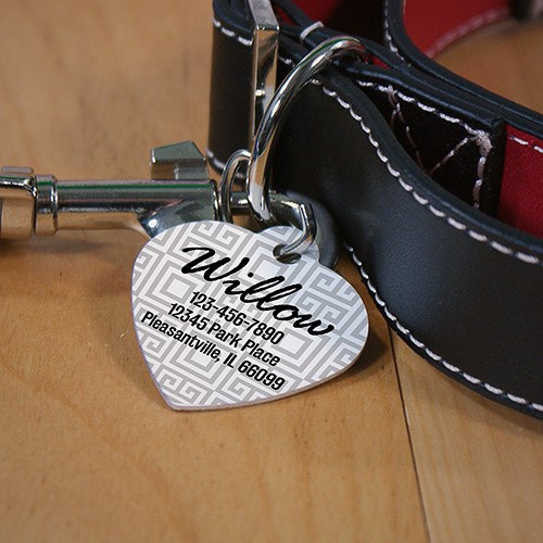 Personalized Square Pattern Heart Shaped Pet Tag image