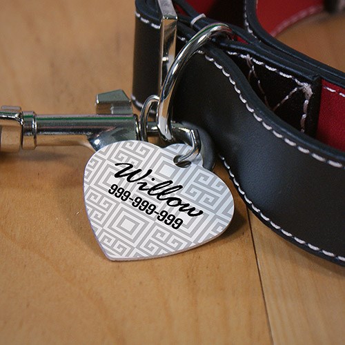 Personalized Square Pattern Heart Shaped Pet Tag image