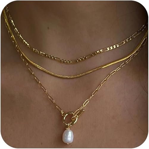 14K Gold Plated 3 Piece Fresh Water Pearl Toggle Necklace Set image