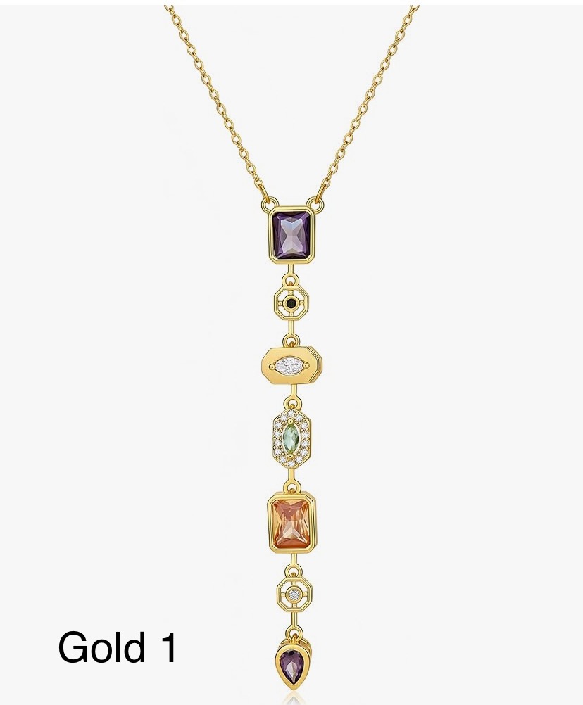 Stunning 7 Stone Drop Necklace - Gold Or Silver -11 Designs image