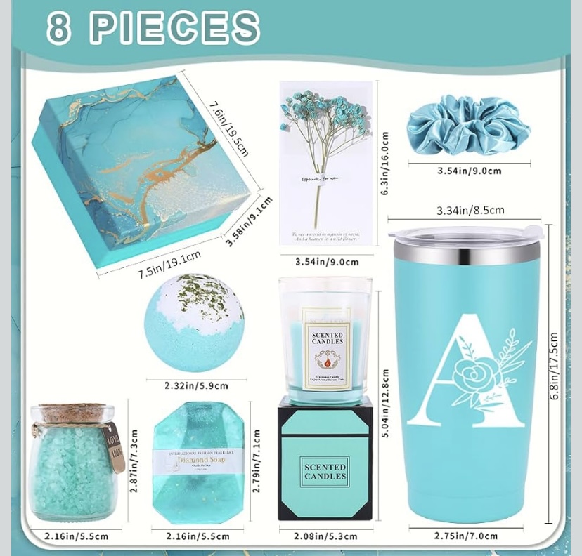 Women's Pretty Teal Initial Tumbler & Spa Bath Gift Box image