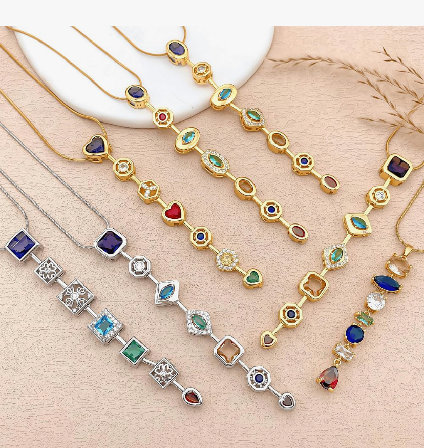 Stunning 7 Stone Drop Necklace - Gold Or Silver -11 Designs