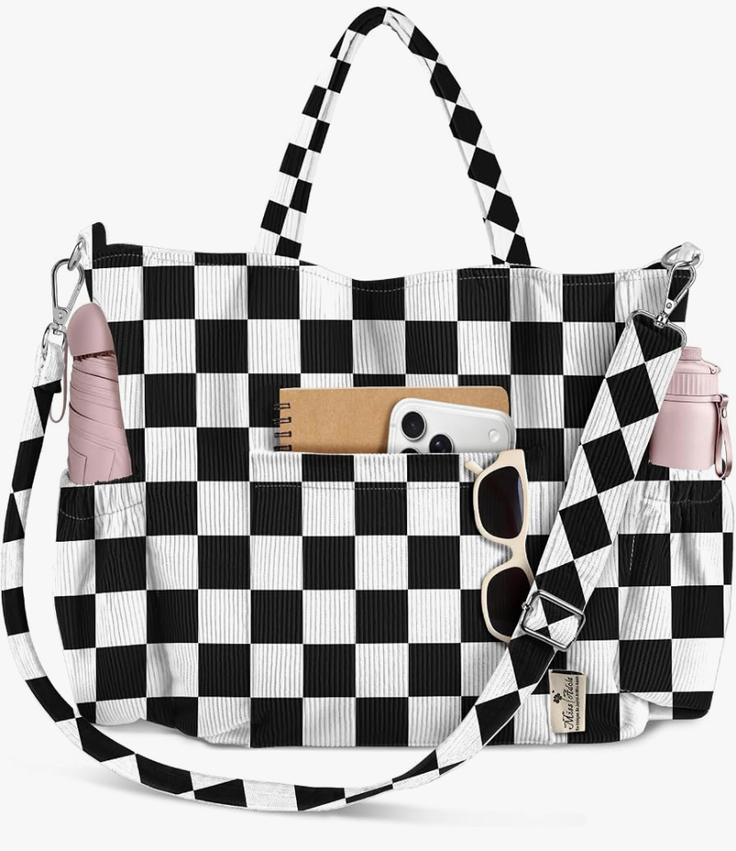 Crossbody Corduroy Tote Bag- Multi Pockets - 15 Colors Patterns image