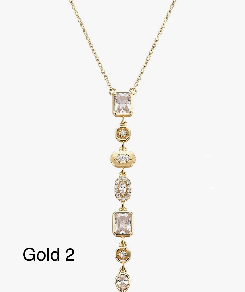 Stunning 7 Stone Drop Necklace - Gold Or Silver -11 Designs image
