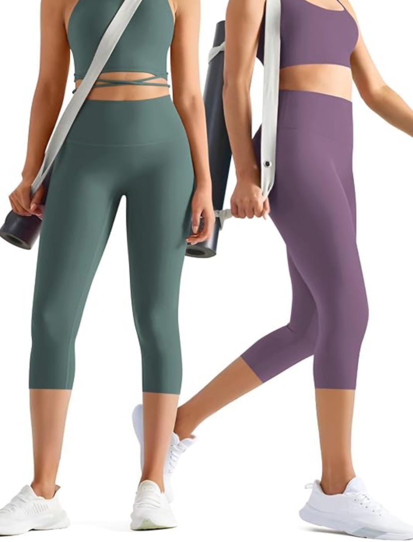 3 Pack Capri Leggings with Pockets - High Waisted Tummy Control - 9 Color Sets image