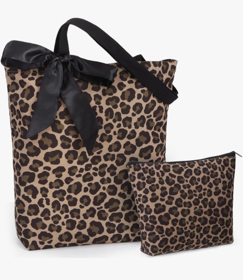 Leopard Canvas Tote and Make Up Bag - 2 Colors