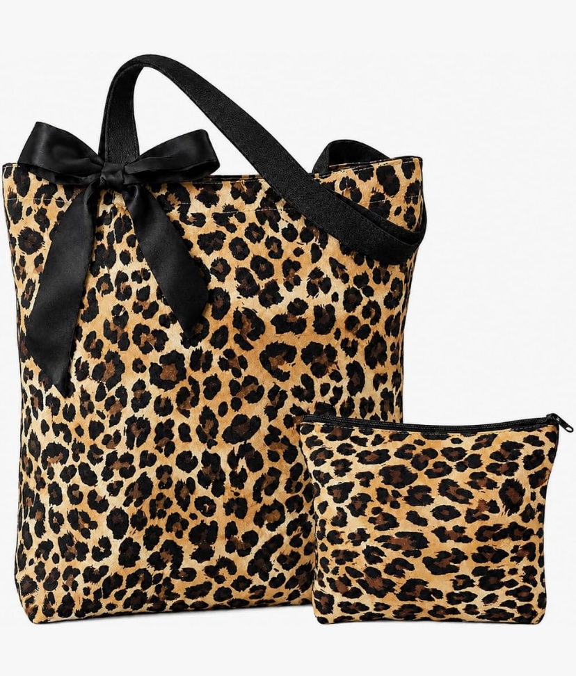 Leopard Canvas Tote and Make Up Bag - 2 Colors image