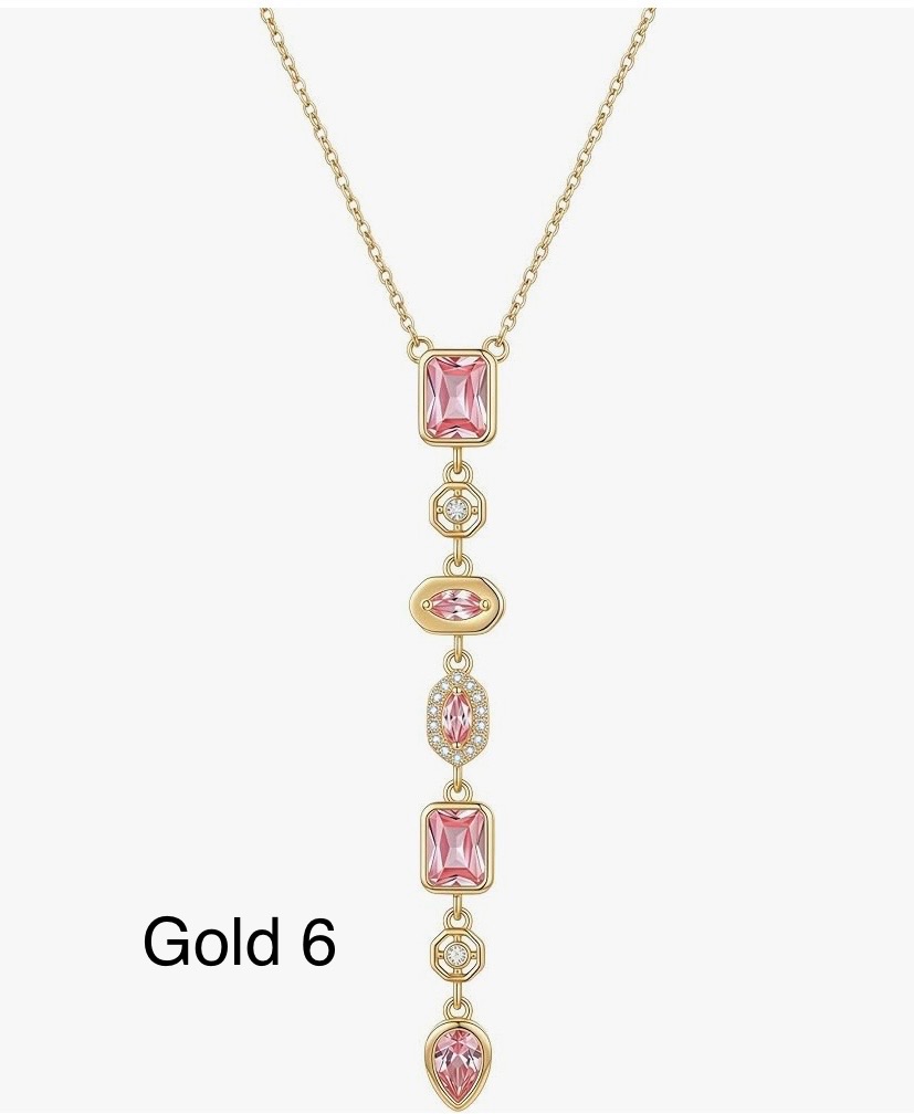 Stunning 7 Stone Drop Necklace - Gold Or Silver -11 Designs image