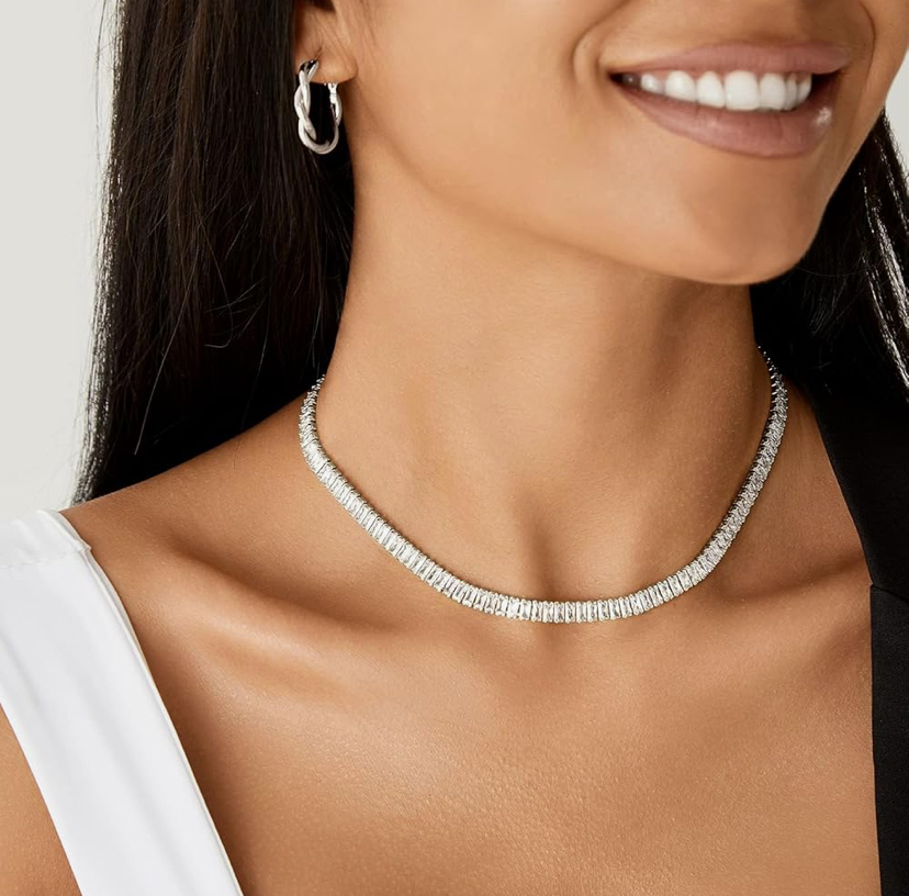 Baguette Tennis Necklace - Silver, Gold, or Multicolor image