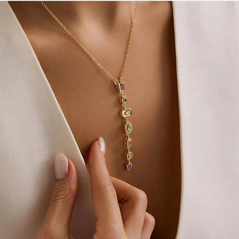Stunning 7 Stone Drop Necklace - Gold Or Silver -11 Designs image