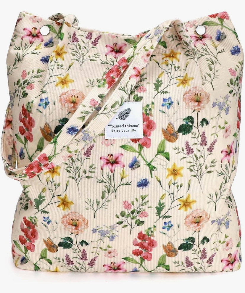 Corduroy Shoulder Tote Bag with Inner Pockets image