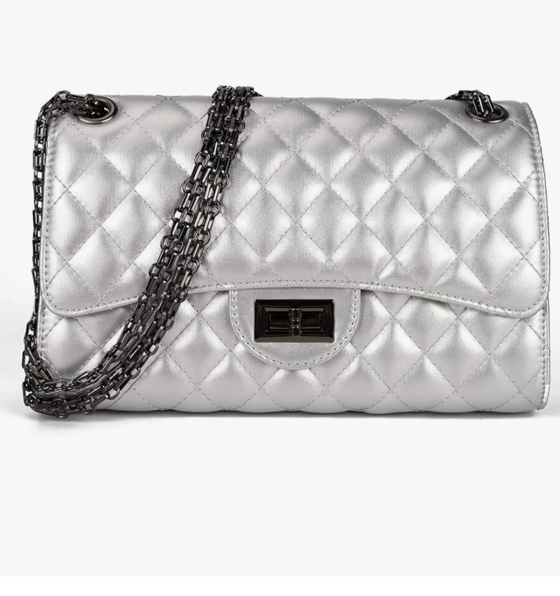 Quilted Crossbody Shoulder Bag with Chain - 12 Colors image