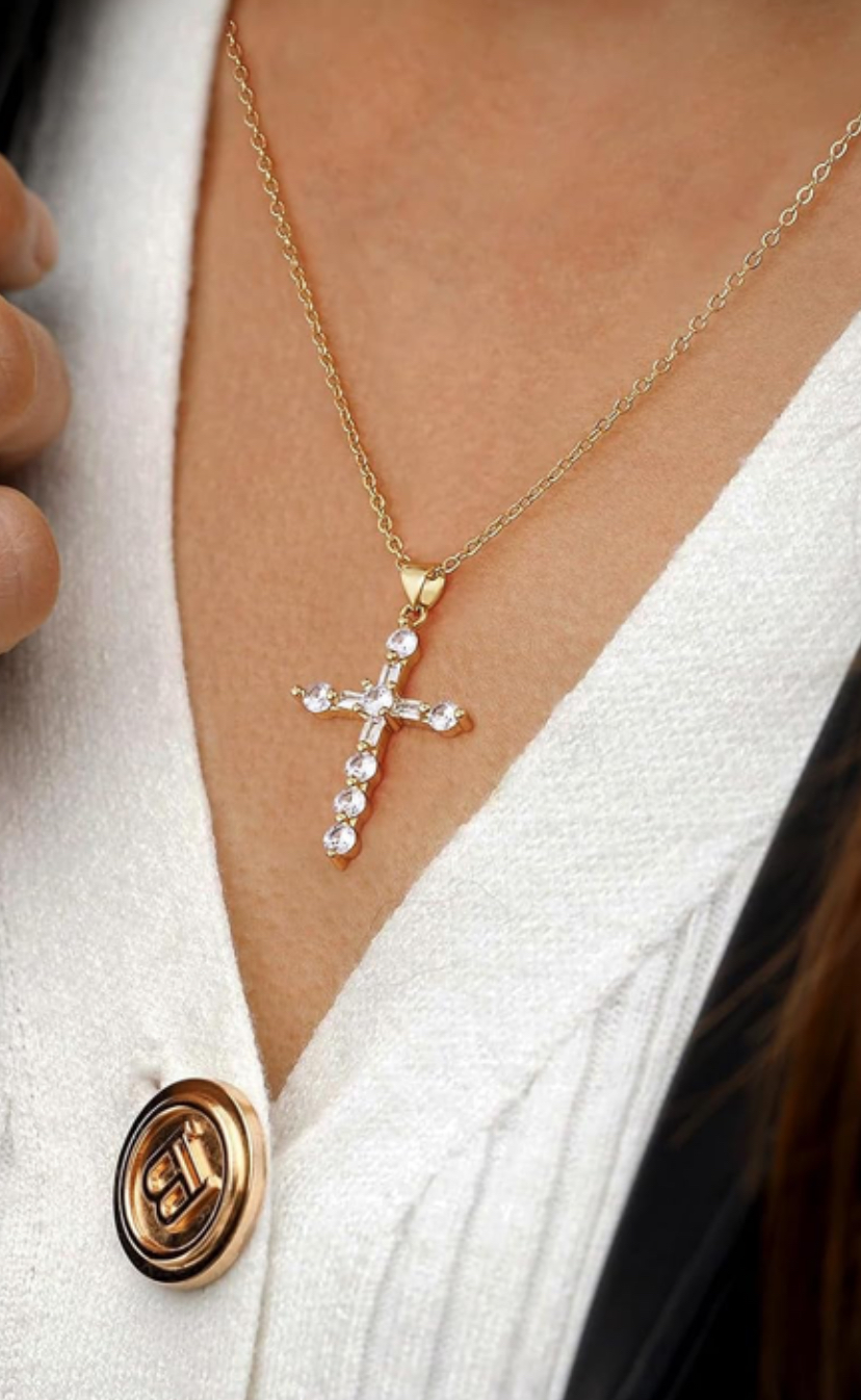 14K Gold Plated Cubic Zirconia Cross Necklace