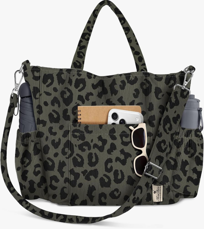 Crossbody Corduroy Tote Bag- Multi Pockets - 15 Colors Patterns image