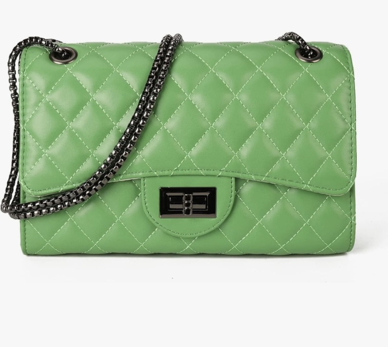 Quilted Crossbody Shoulder Bag with Chain - 12 Colors image