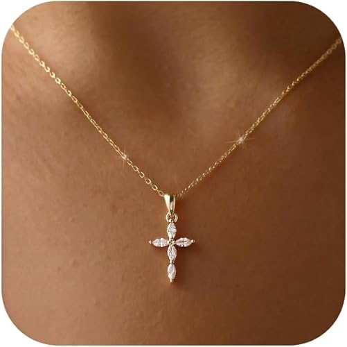 Cross Necklace / Cubic Zirconia 14K Gold Silver Plated