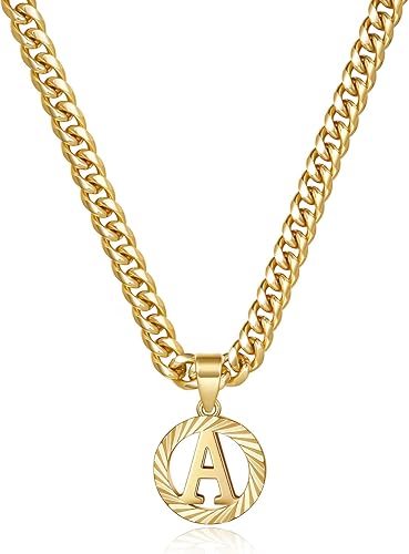 Round Initial 14k Plated Cuban Necklace Women / Men image