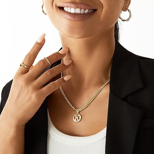Round Initial 14k Plated Cuban Necklace Women / Men