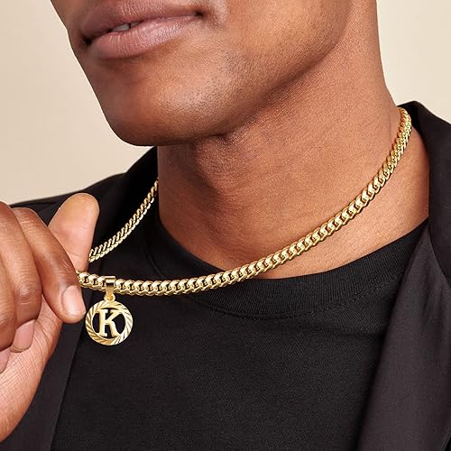 Round Initial 14k Plated Cuban Necklace Women / Men image