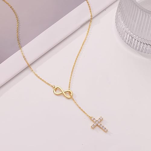 Dainty Gold Infinity CZ Cross Necklace
