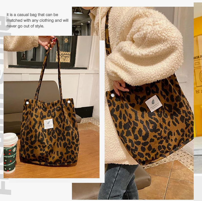 Corduroy Shoulder Tote Bag with Inner Pockets image