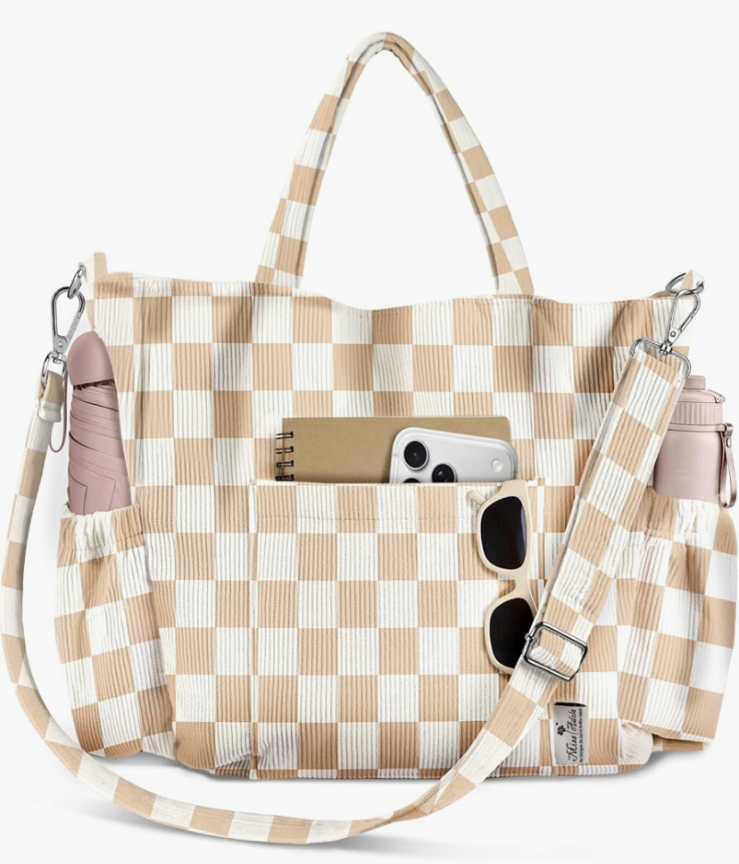 Crossbody Corduroy Tote Bag- Multi Pockets - 15 Colors Patterns image