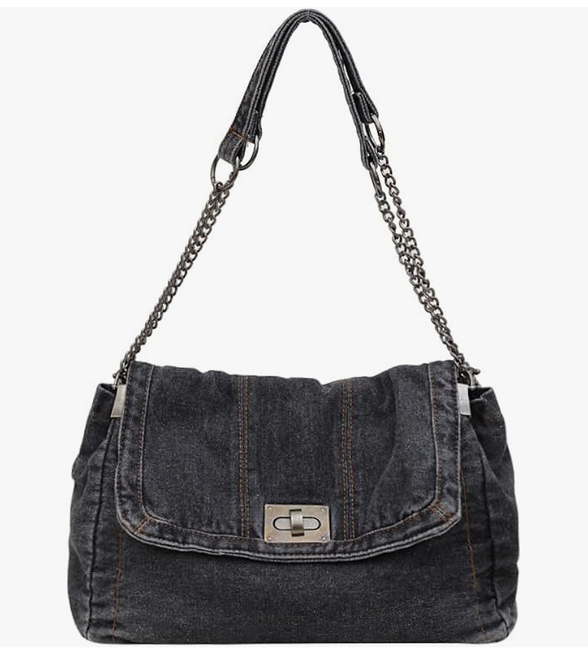Trendy Denim Bag with Silver Hardware - 3 Shades of Denim image