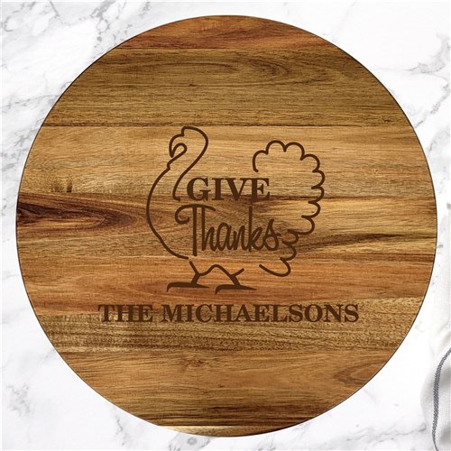 Engraved Give Thanks Turkey Silhouette Lazy Susan image