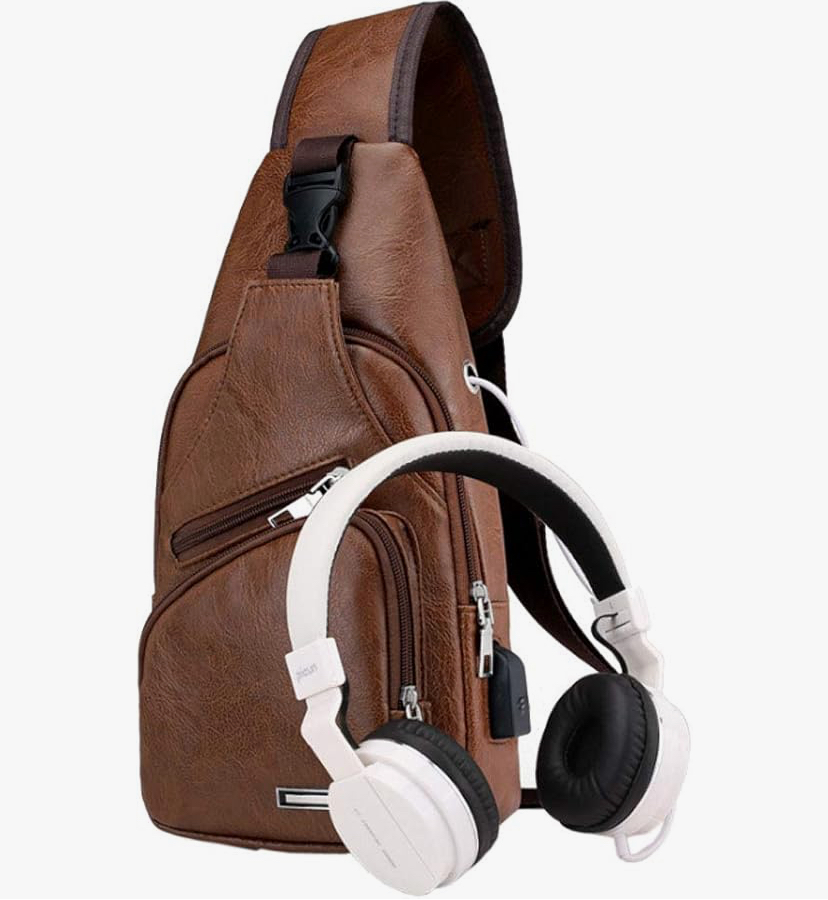 Leather Sling Bag Crossbody Backpack for Men or Women image