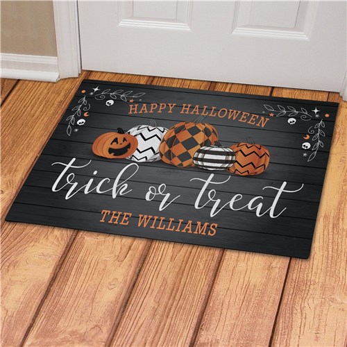 Personalized Trick Or Treat With Patterned Pumpkins Doormat