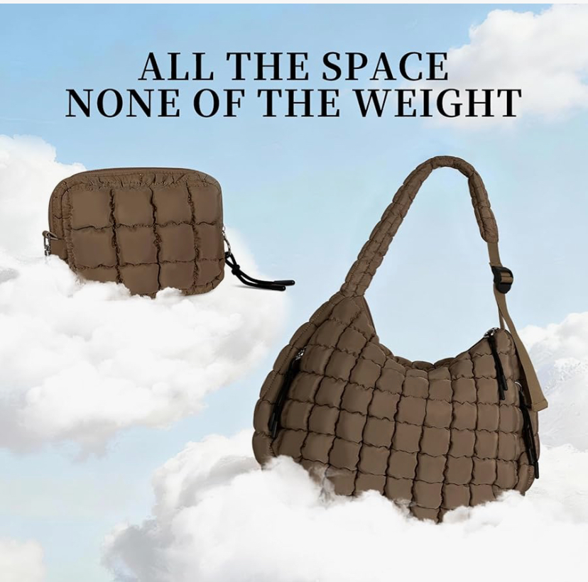 Puffer Tote Quilted Bag with Detachable Pouch -2 Colors image