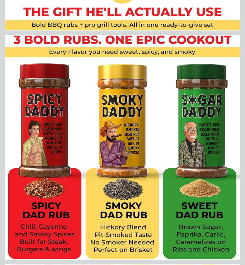 Dad BBQ Gift Set - 3 Bold Barbecue Rubs + Grill Spatula & Tongs image