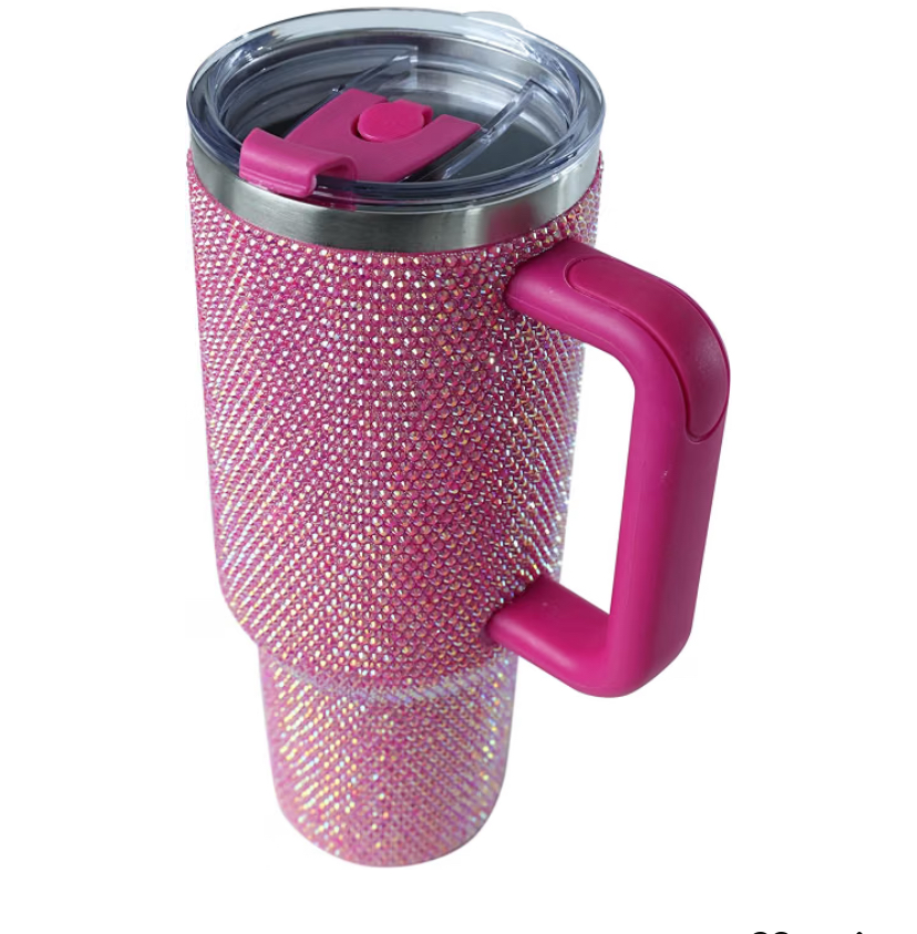40oz Rhinestone Tumbler - Premium Bling Stainless Steel with Handle, Includes Leakproof Lid and Straw - 5 Colors image