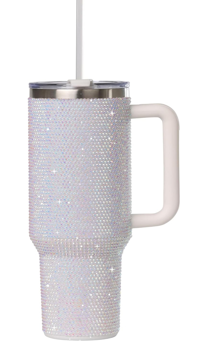 40oz Rhinestone Tumbler - Premium Bling Stainless Steel with Handle, Includes Leakproof Lid and Straw - 5 Colors