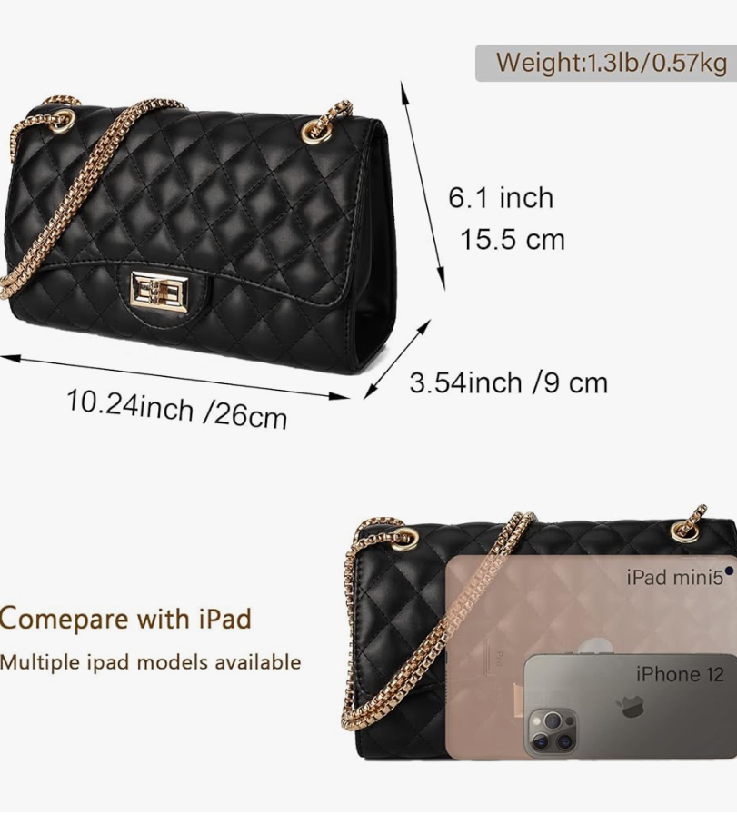 Quilted Crossbody Shoulder Bag with Gold Chain - 2 Colors image