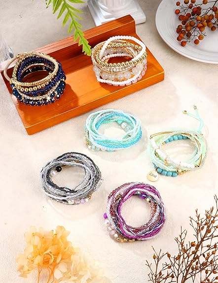6 Sets Colorful Bohemian Stackable Beaded Bracelets image