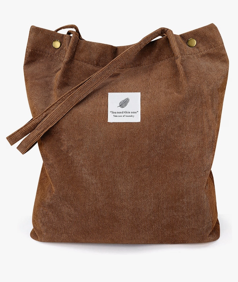 Corduroy Shoulder Tote Bag with Inner Pockets image