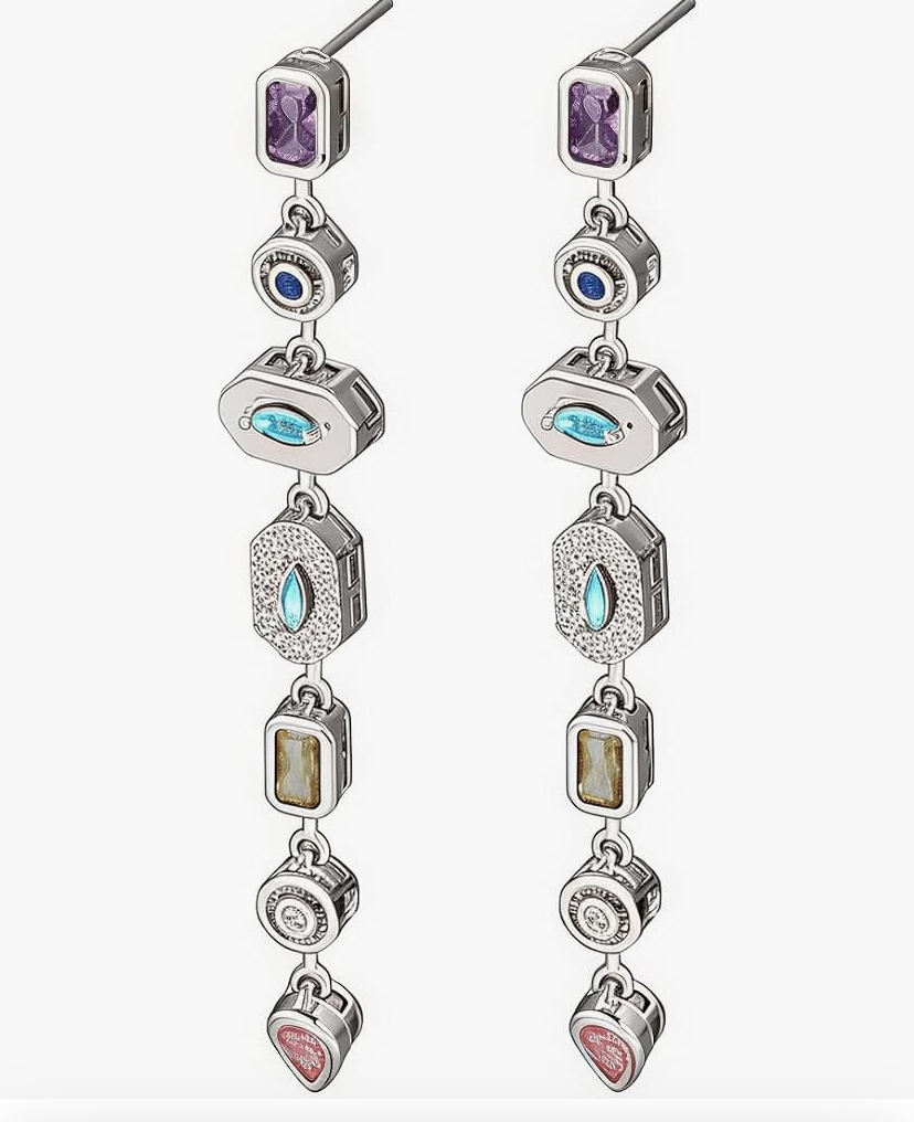 Colorful Gemstone 7 Stone Dangle Earrings - Gold Or Silver