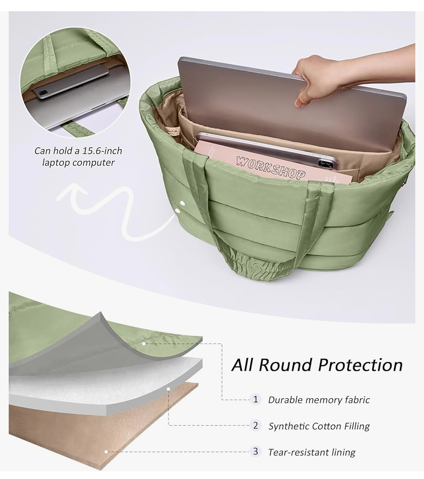 Puffy Tote with Compartments and Small Wristlet Pouch- 5 Colors image