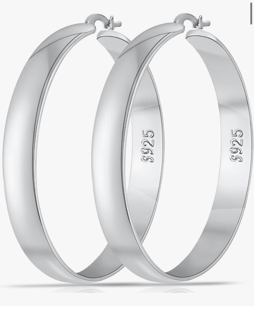Sterling 925 Silver Hoops Earrings - 8mm Thick