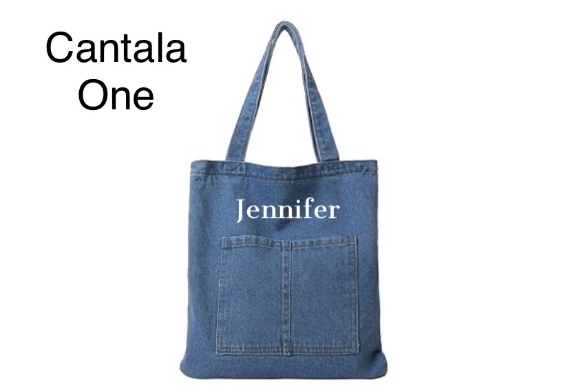 Personalized Denim Shoulder Tote Bag - Dark  Blue or Light Blue image