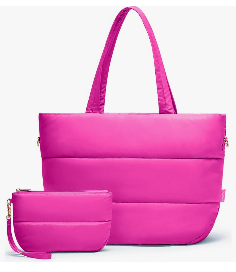 Puffy Tote with Compartments and Small Wristlet Pouch- 5 Colors image