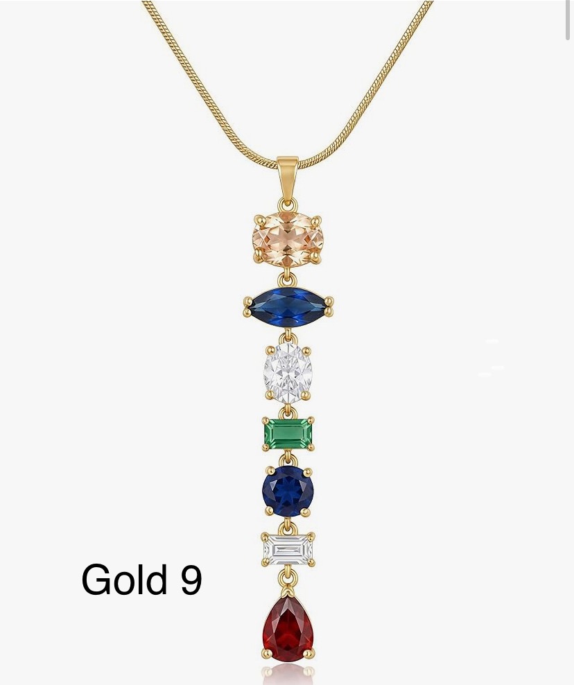 Stunning 7 Stone Drop Necklace - Gold Or Silver -11 Designs image