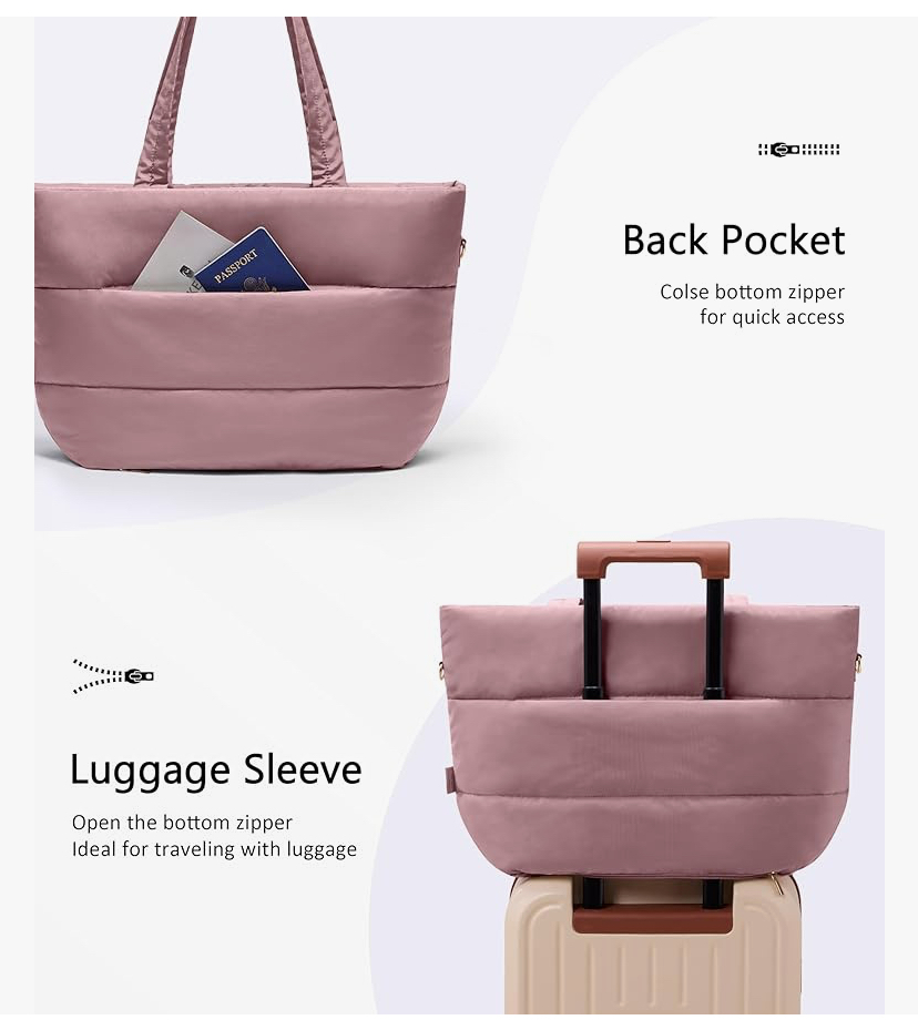 Puffy Tote with Compartments and Small Wristlet Pouch- 5 Colors image