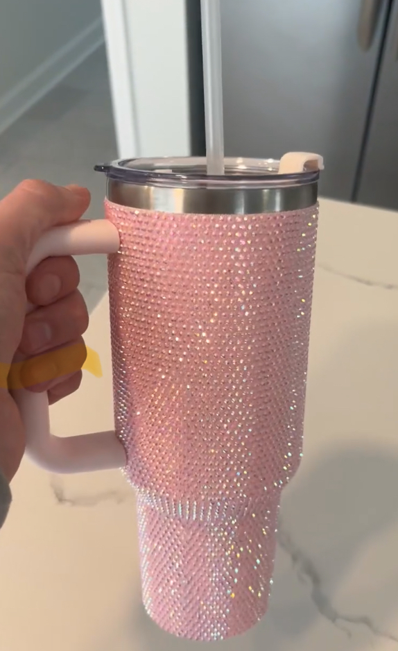 40oz Rhinestone Tumbler - Premium Bling Stainless Steel with Handle, Includes Leakproof Lid and Straw - 5 Colors image