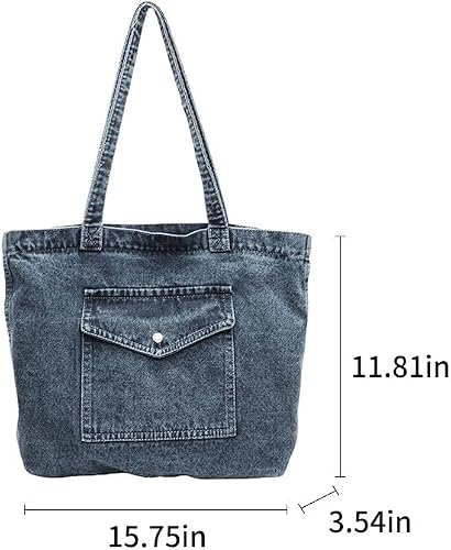 Vintage Denim Tote Bag with Zipper - 2 Denim Shades image